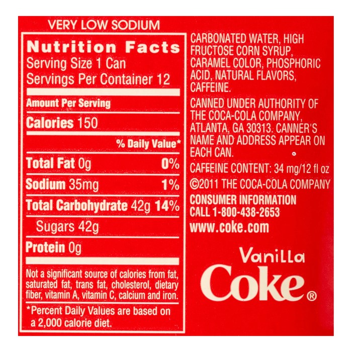 Coca cola nutrition facts caffeine